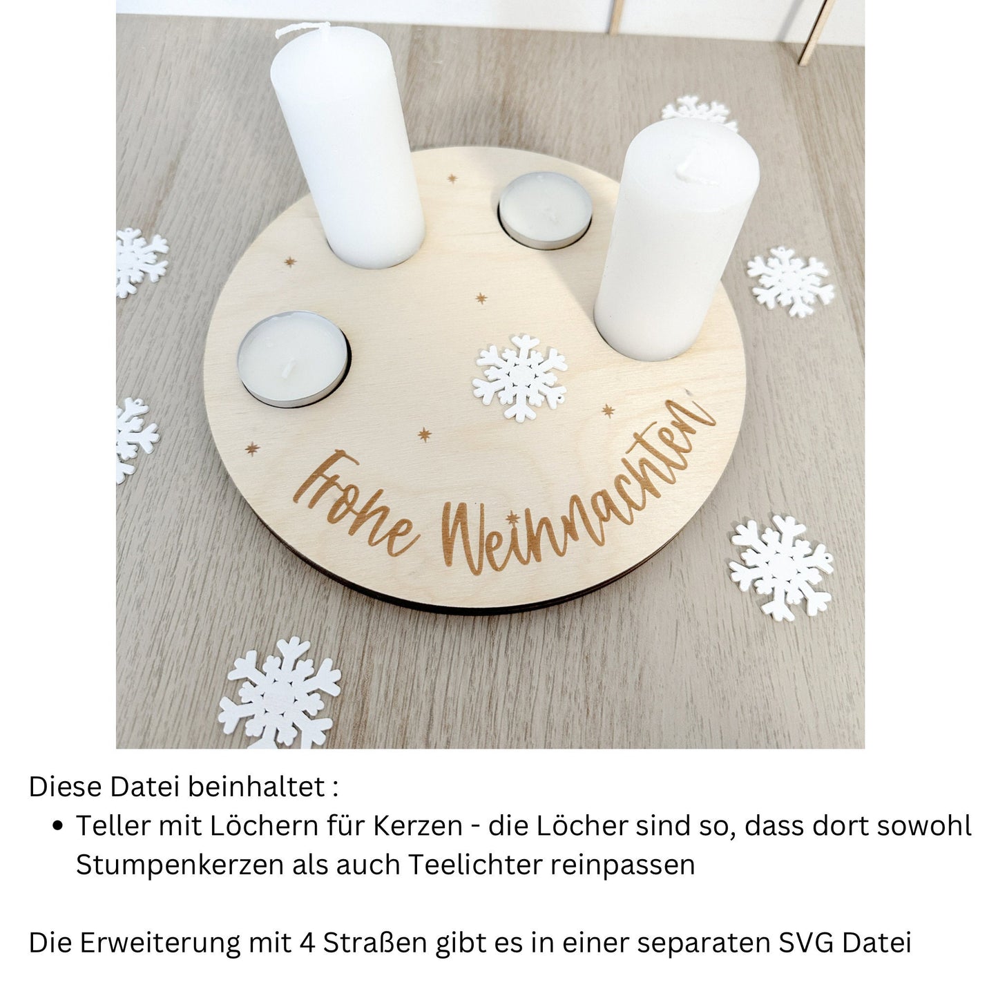 Weihnachtsteller für Stumpenkerzen oder Teelichter - Digitale Datei