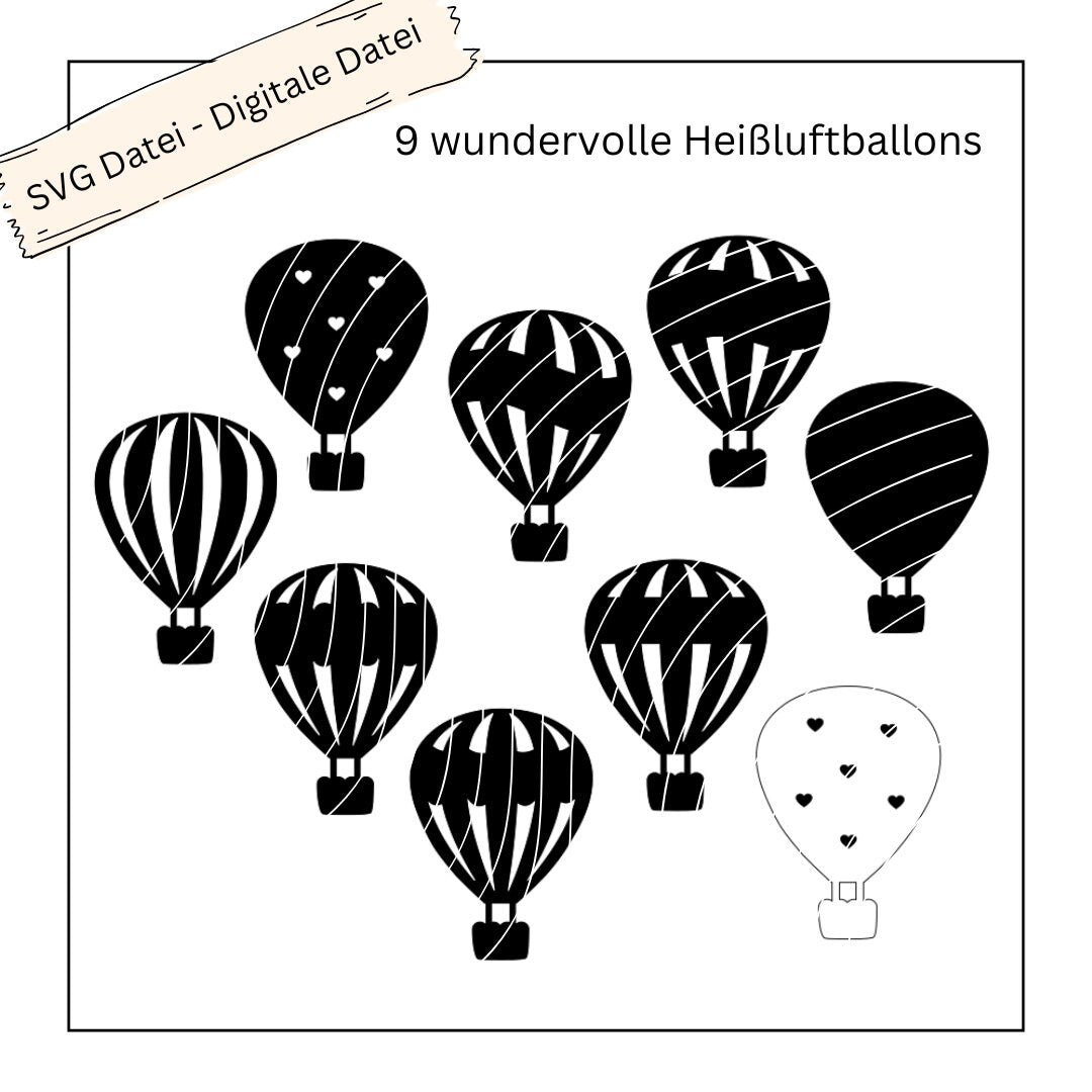 9 wundervolle Heißluftballons Wellenkasten - Digitale Datei