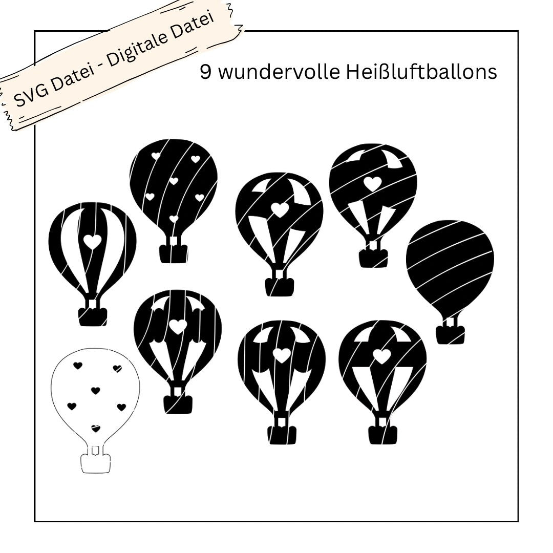 9 wundervolle Heißluftballons - Digitale Datei