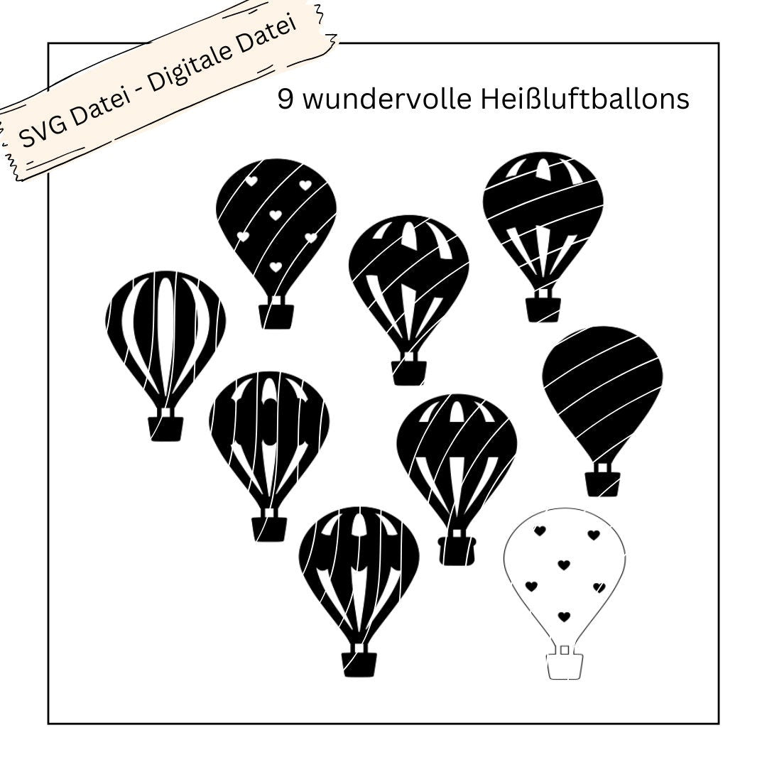 9 wundervolle Heißluftballons - Digitale Datei