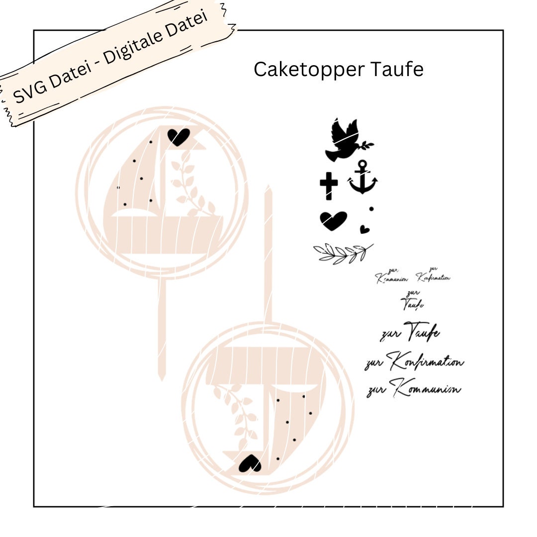 Caketopper Loop floral zur Taufe / Kommunion / Konfirmation - Digitale Datei