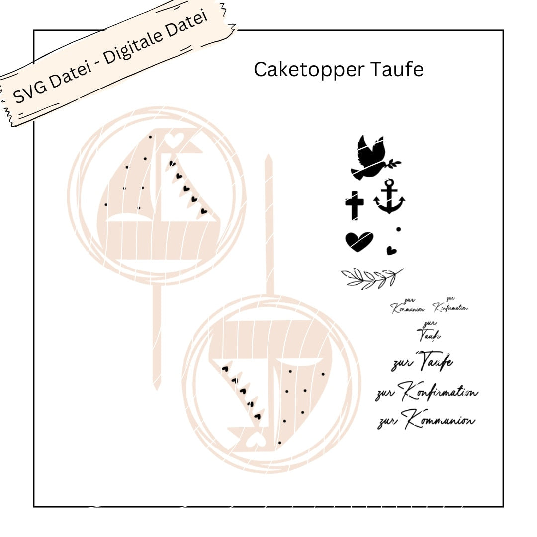 Caketopper Loop Wimpel zur Taufe / Kommunion / Konfirmation - Digitale Datei