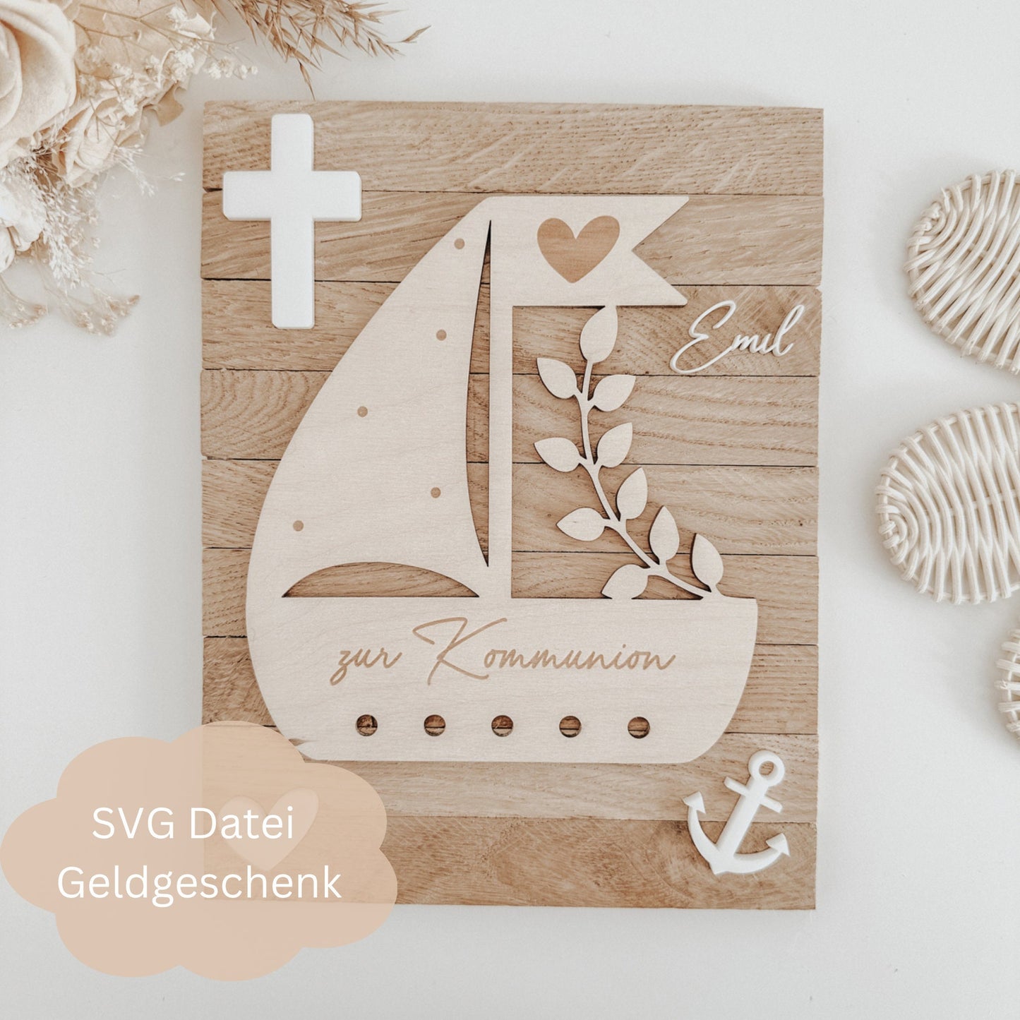 Geldgeschenk Boot zur Taufe, Kommunion, Konfirmation - Digitale Datei