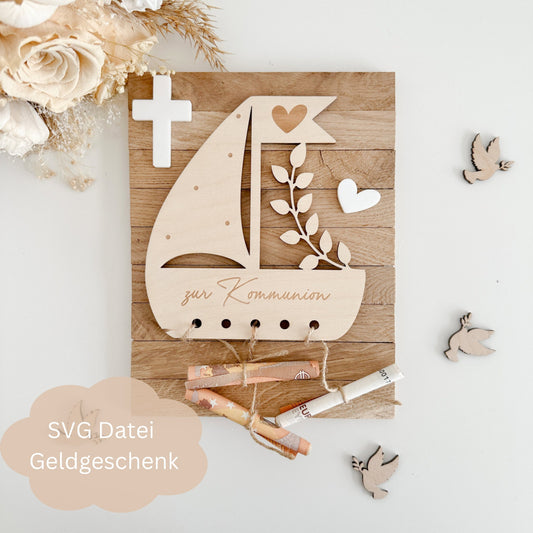 Geldgeschenk Boot zur Taufe, Kommunion, Konfirmation - Digitale Datei