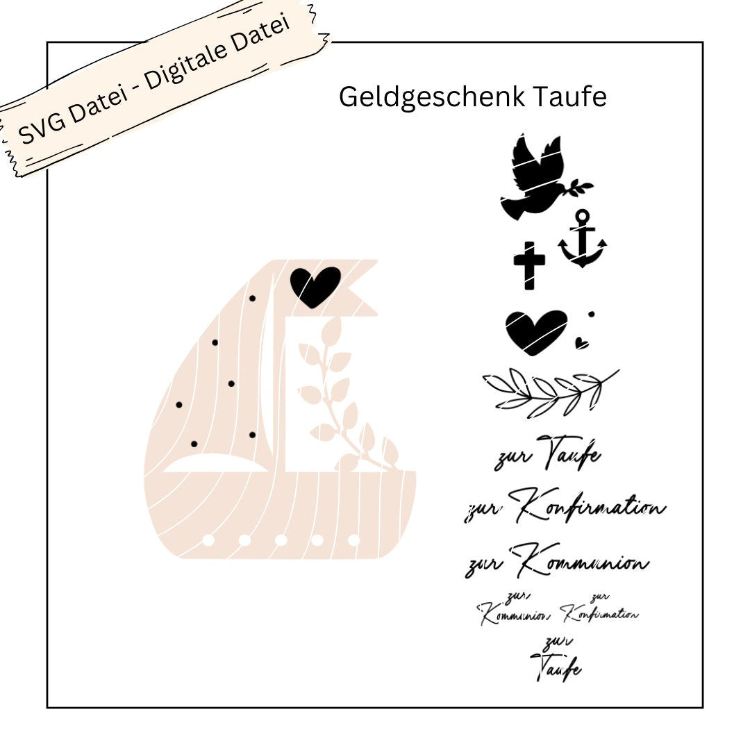 Geldgeschenk Boot zur Taufe, Kommunion, Konfirmation - Digitale Datei