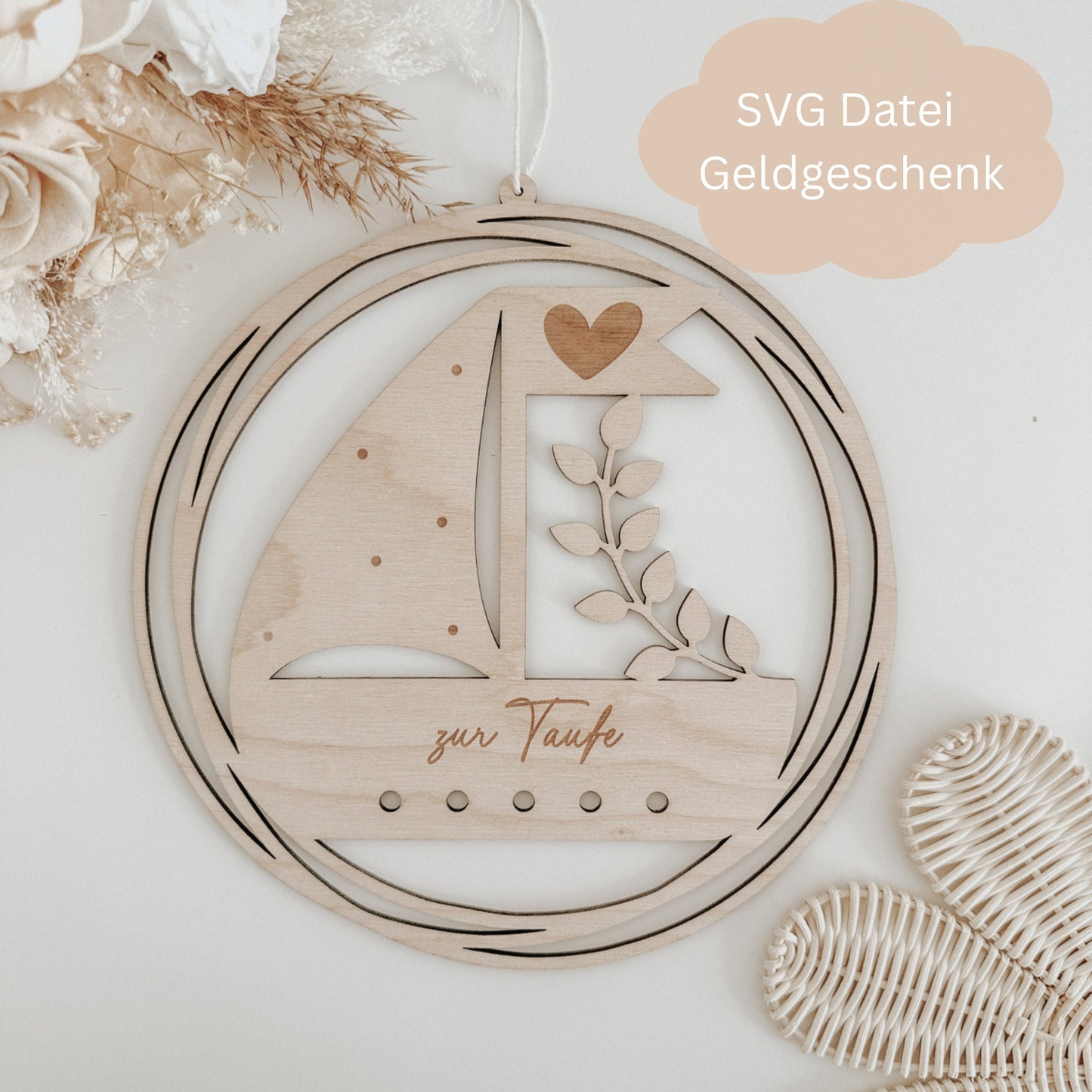 Geldgeschenk Boot-Loop floral zur Taufe, Kommunion, Konfirmation - Digitale Datei