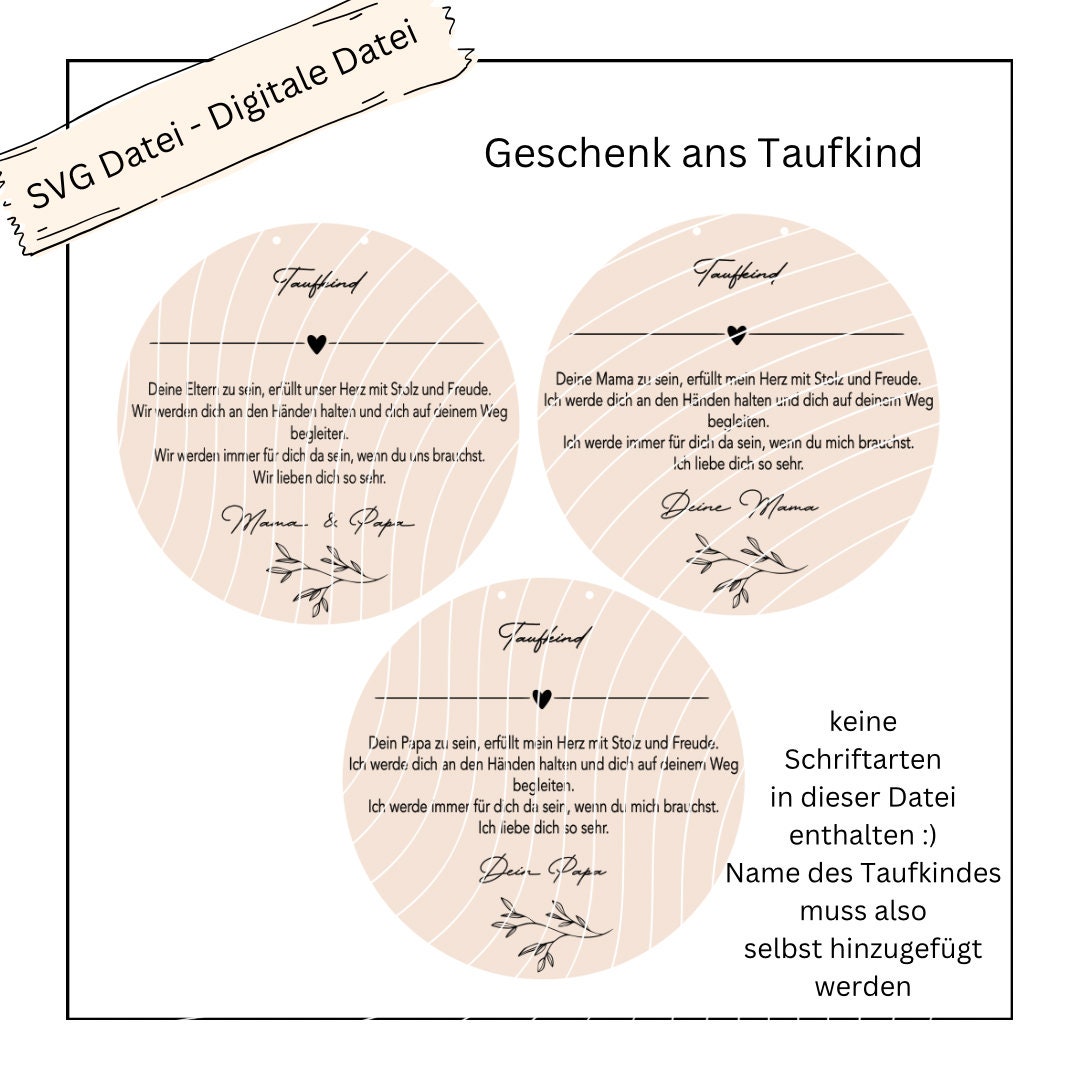 Zeilen an das Taufkind, Geschenke zur Taufe - Digitale Datei