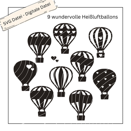 9 wundervolle Heißluftballons - Digitale Datei