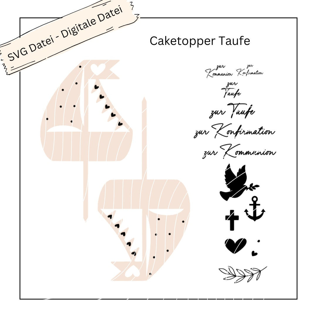 Caketopper Boot mit Wimpel zur Taufe / Kommunion / Konfirmation - Digitale Datei