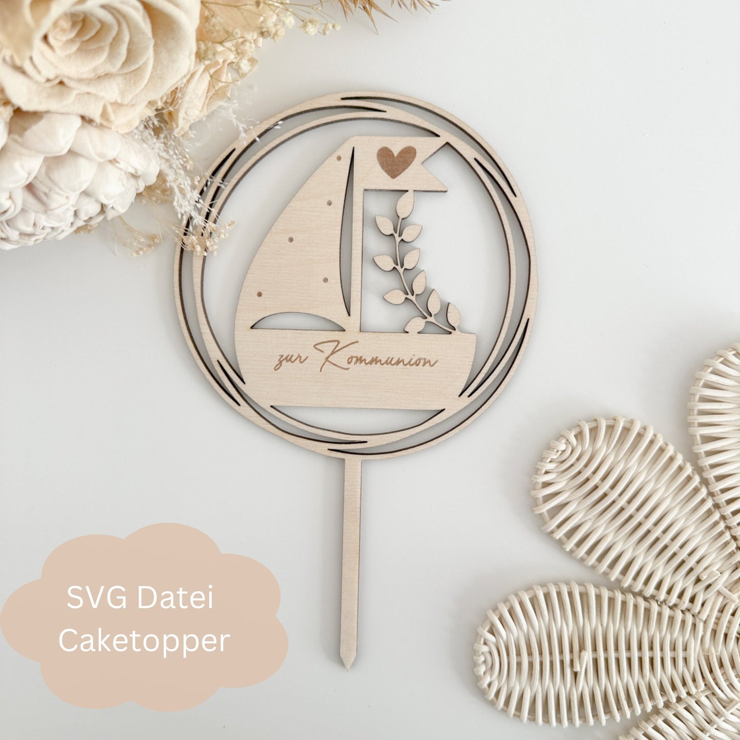 Caketopper Loop floral zur Taufe / Kommunion / Konfirmation - Digitale Datei