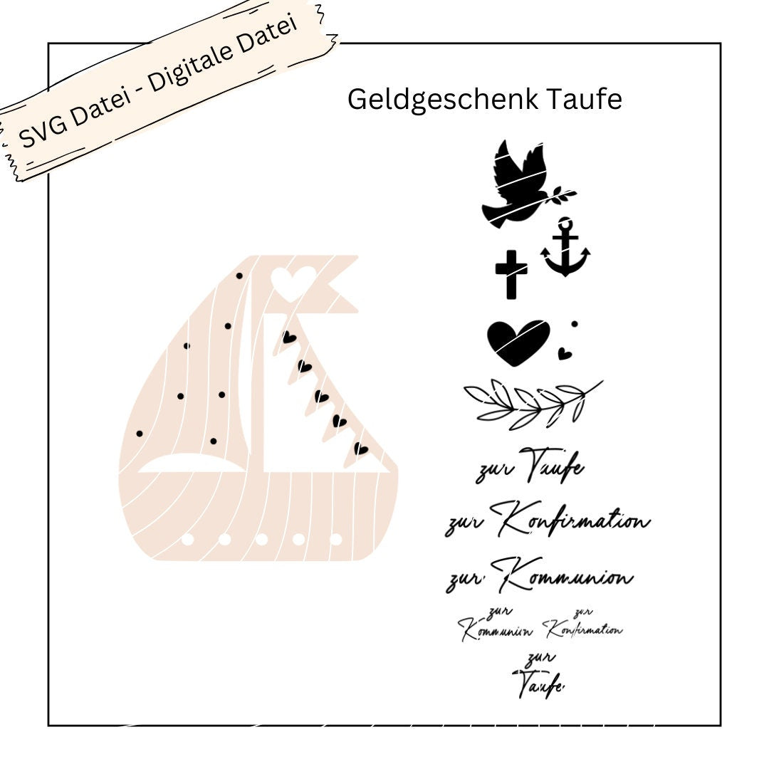 Geldgeschenk Boot mit Wimpel zur Taufe, Kommunion, Konfirmation -Digitale Datei