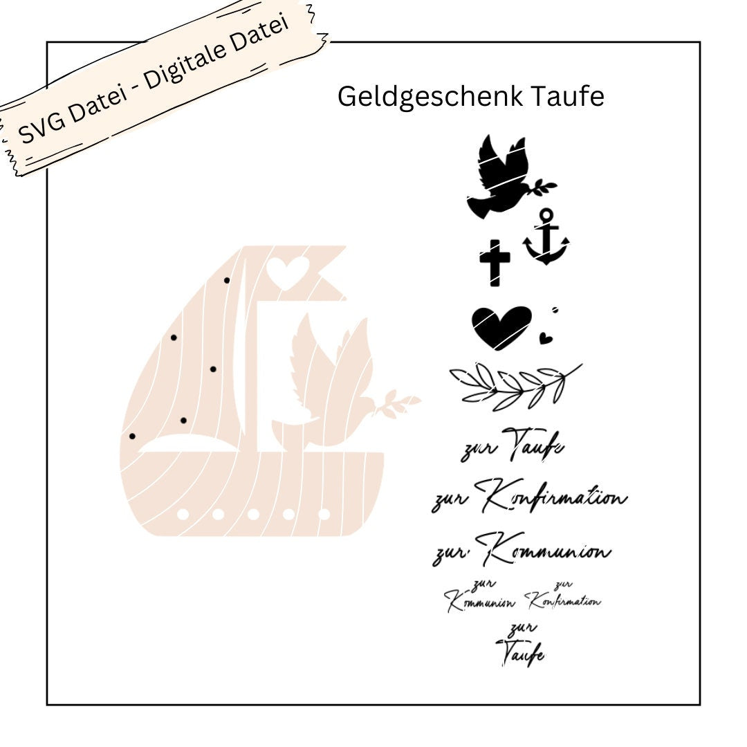 Geldgeschenk Boot Taube zur Taufe, Kommunion, Konfirmation - Digitale Datei