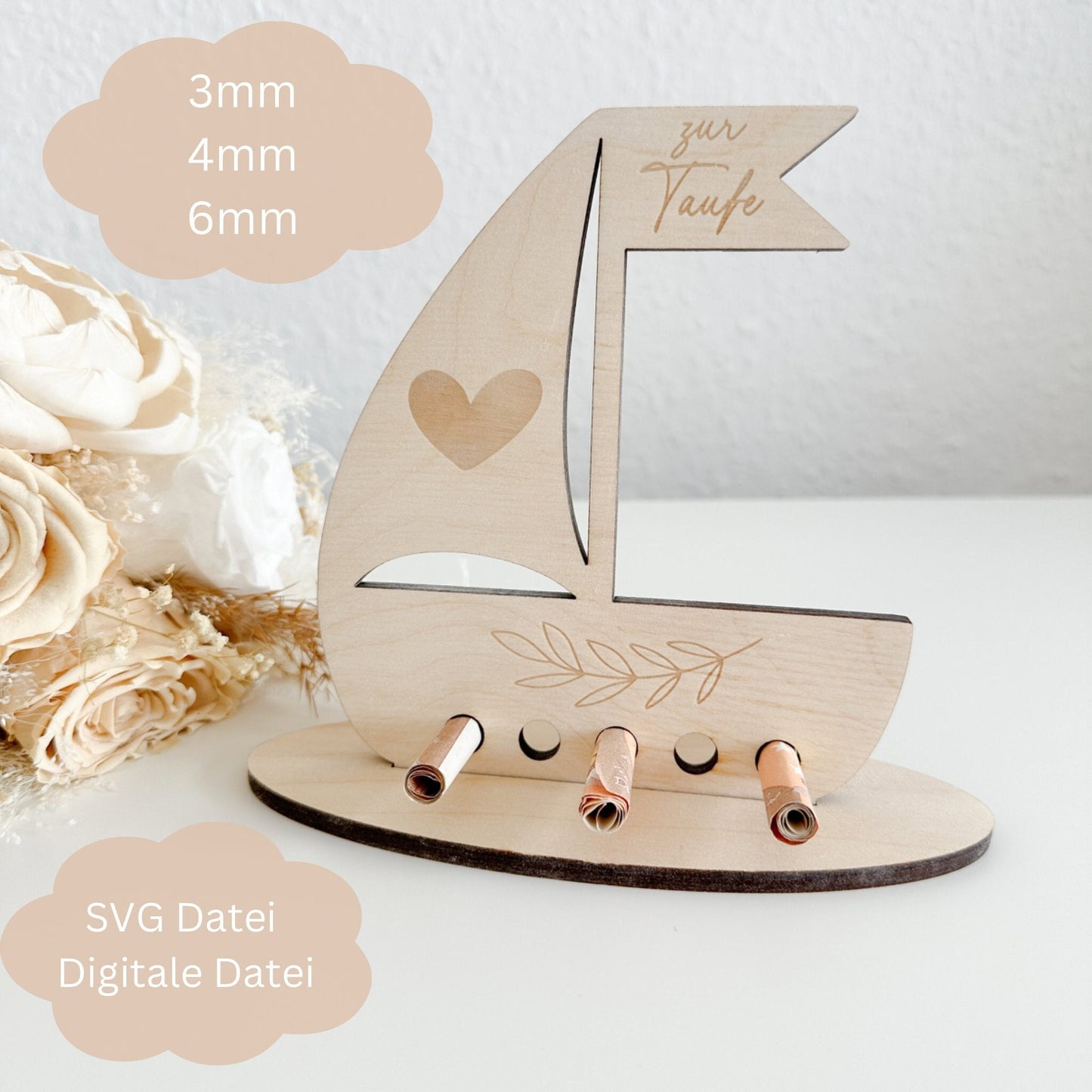 Geldgeschenk Boot neutral zur Taufe, Kommunion, Konfirmation - Digitale Datei