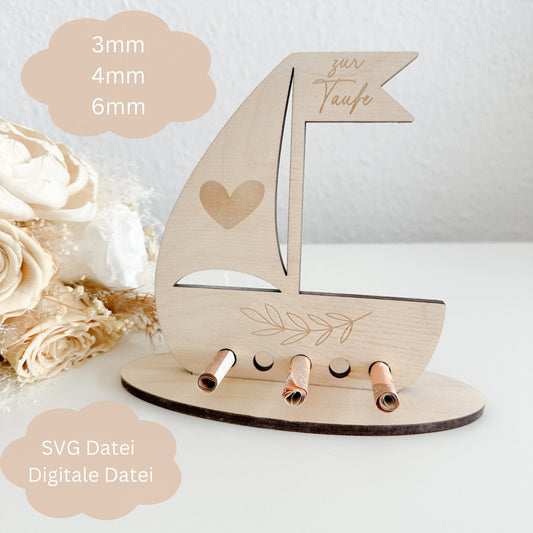 Geldgeschenk Boot neutral zur Taufe, Kommunion, Konfirmation - Digitale Datei