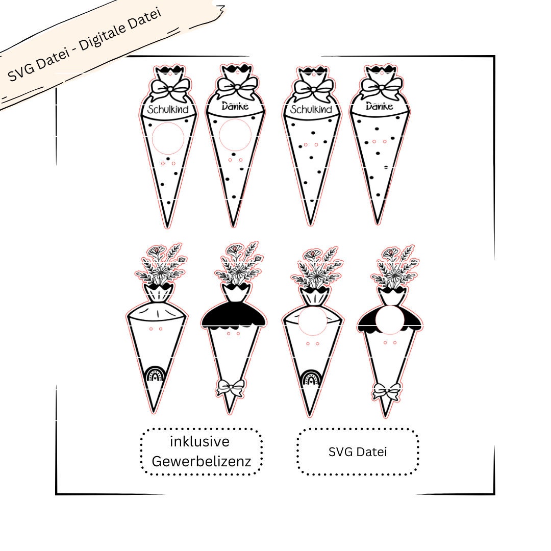 Geldgeschenk und Lollihalter Einschulung - Digitale Datei