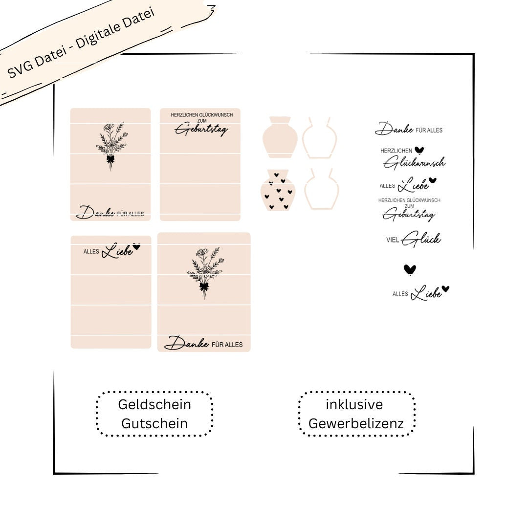 Dankeskarte, Glückwunschkarte, Muttertagskarte für Trockenblumen - Digitale Datei