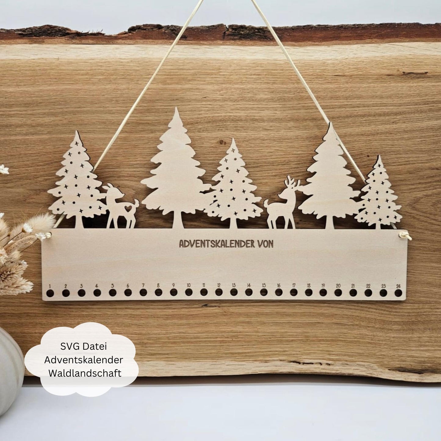 Adventskalender Waldlandschaft, Rehe, Bäume, Wald, Adventscountdown, Kalender für Kinder Laserdatei